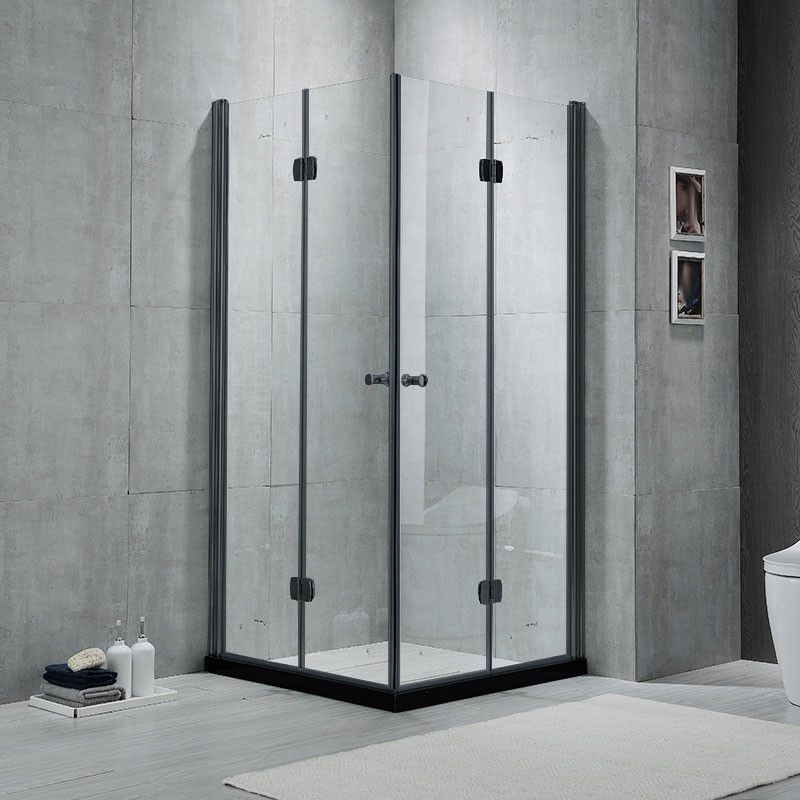 Modern Shower Stall Framed Corner Mounted Black Shower Enclosure Clearhalo 'Bathroom Remodel & Bathroom Fixtures' 'Home Improvement' 'home_improvement' 'home_improvement_shower_stalls_enclosures' 'Shower Stalls & Enclosures' 'shower_stalls_enclosures' 'Showers & Bathtubs' 1200x1200_733cc2a8-9cf4-4275-a571-540117cf0a2f