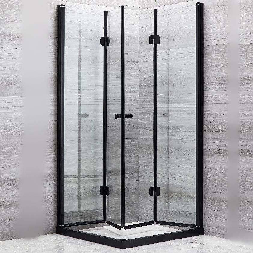 Square Black Frame Folding Shower Enclosure with Double Door Handles Clearhalo 'Bathroom Remodel & Bathroom Fixtures' 'Home Improvement' 'home_improvement' 'home_improvement_shower_stalls_enclosures' 'Shower Stalls & Enclosures' 'shower_stalls_enclosures' 'Showers & Bathtubs' 1200x1200_735832d2-b39d-48a7-bb3a-3f15ba73c503