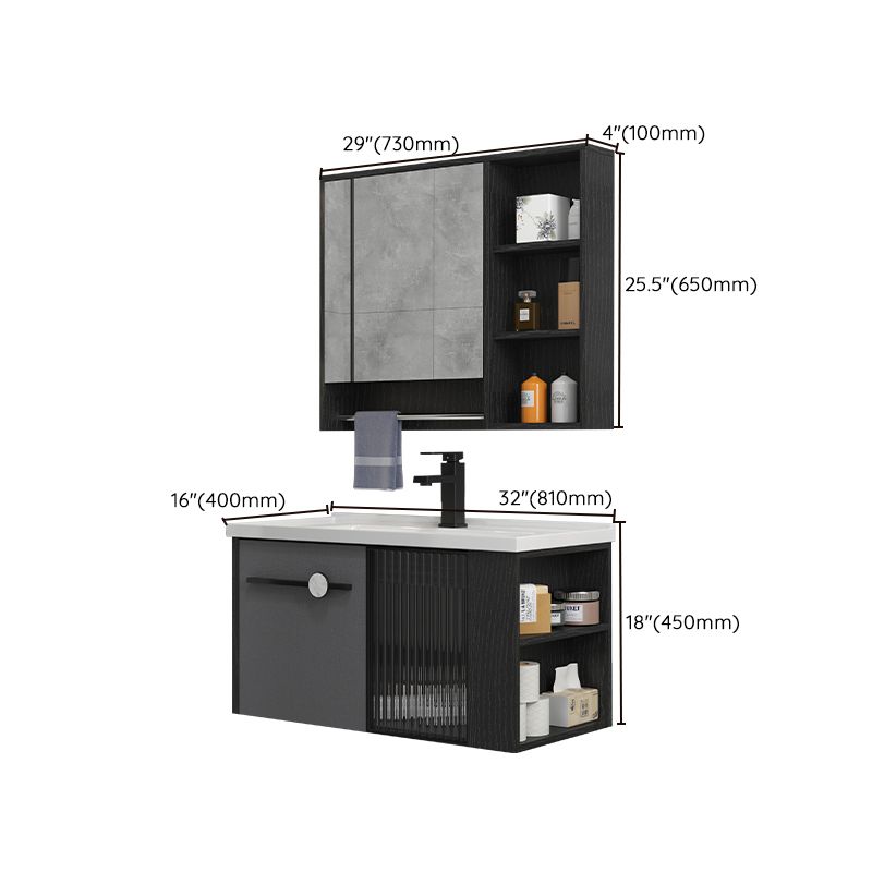 Modern Wall Mount Bathroom Vanity Black Glass Single-Sink Rectangular Vanity Sink Clearhalo 'Bathroom Remodel & Bathroom Fixtures' 'Bathroom Vanities' 'bathroom_vanities' 'Home Improvement' 'home_improvement' 'home_improvement_bathroom_vanities' 1200x1200_73795785-6ed0-4516-b2da-f57ac884cee4