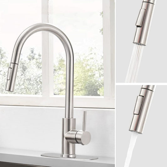 304 Stainless Steel Kitchen Faucet 3-Function Spray High Arc with Pull down Sprayer Clearhalo 'Home Improvement' 'home_improvement' 'home_improvement_kitchen_faucets' 'Kitchen Faucets' 'Kitchen Remodel & Kitchen Fixtures' 'Kitchen Sinks & Faucet Components' 'kitchen_faucets' 1200x1200_73b8bc02-7385-4fa2-a04e-365eeeddb1c4