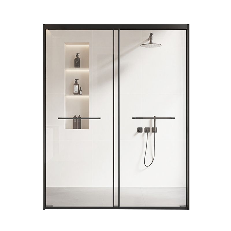 Double Sliding Framed Shower Bath Door Transparent Satin Black Shower Doors Clearhalo 'Bathroom Remodel & Bathroom Fixtures' 'Home Improvement' 'home_improvement' 'home_improvement_shower_tub_doors' 'Shower and Tub Doors' 'shower_tub_doors' 'Showers & Bathtubs' 1200x1200_73c4d3fa-b5b4-4969-a6e7-3135ee43ba99