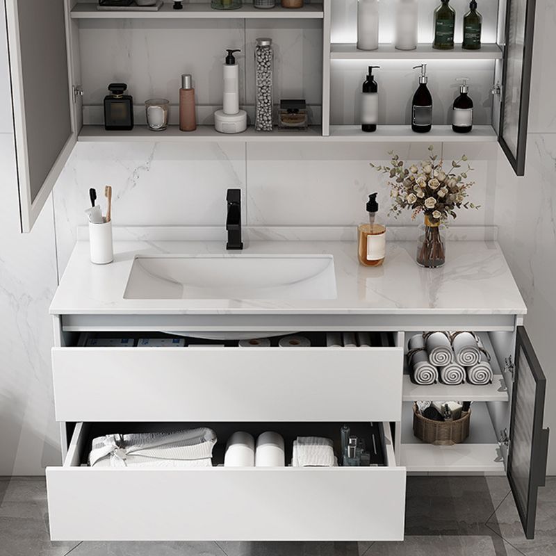 Contemporary White Sink Cabinet Bathroom Vanity Cabinet with Mirror Cabinet Clearhalo 'Bathroom Remodel & Bathroom Fixtures' 'Bathroom Vanities' 'bathroom_vanities' 'Home Improvement' 'home_improvement' 'home_improvement_bathroom_vanities' 1200x1200_73c51d94-f5b8-450b-a030-0c99f9b1de3b