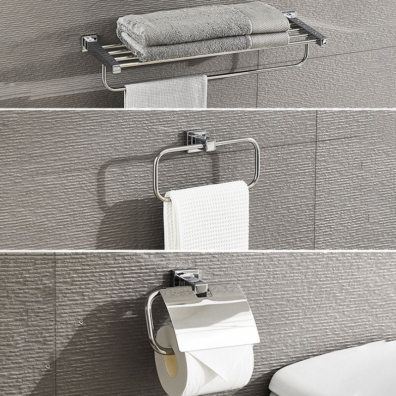 Metal Silver Bathroom Hardware Set 5 - Piece Adhesive Mount Bathroom Hardware Clearhalo 'Bathroom Hardware Sets' 'Bathroom Hardware' 'Bathroom Remodel & Bathroom Fixtures' 'bathroom_hardware_sets' 'Home Improvement' 'home_improvement' 'home_improvement_bathroom_hardware_sets' 1200x1200_73e9c865-9fad-4f6b-ac3e-cc820a06e367