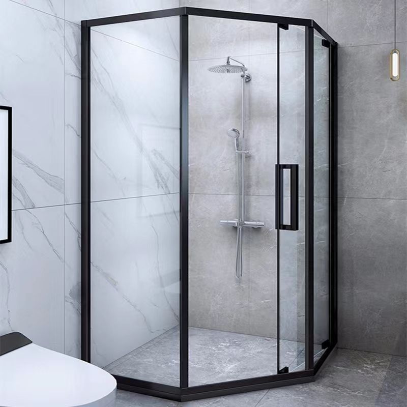 Black Full Frame Shower Screen Diamond Shape Tempered Glass Shower Door Clearhalo 'Bathroom Remodel & Bathroom Fixtures' 'Home Improvement' 'home_improvement' 'home_improvement_shower_tub_doors' 'Shower and Tub Doors' 'shower_tub_doors' 'Showers & Bathtubs' 1200x1200_73f6ed80-afec-47a9-89cd-3eb6516f2db0