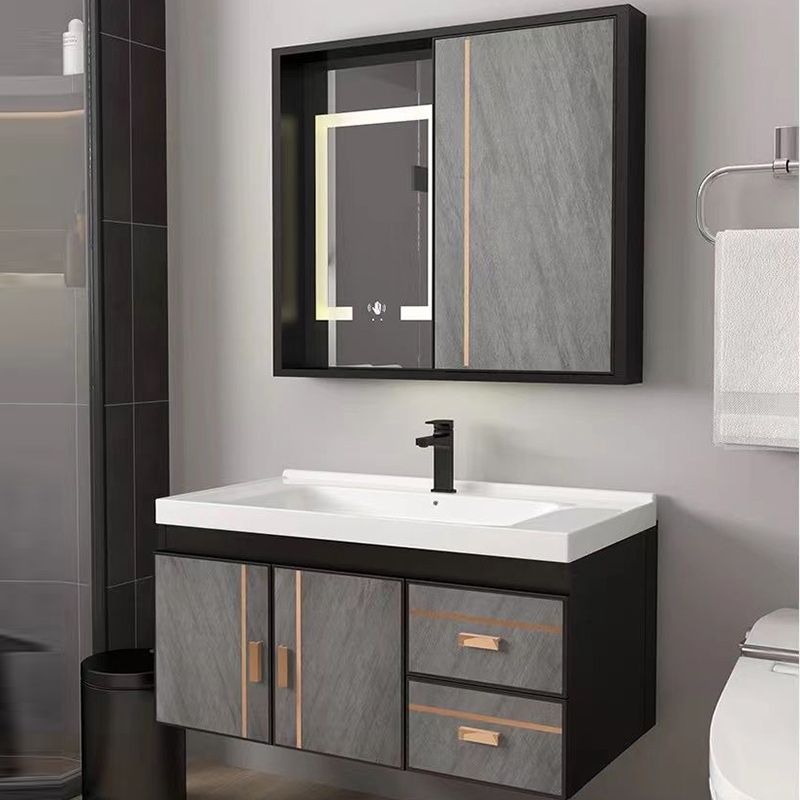 2 Doors Bathroom Vanity Grey Mirror Ceramic Top Wall Mount Vanity Set with Single Sink Clearhalo 'Bathroom Remodel & Bathroom Fixtures' 'Bathroom Vanities' 'bathroom_vanities' 'Home Improvement' 'home_improvement' 'home_improvement_bathroom_vanities' 1200x1200_73f86c9a-3af1-4a79-83c9-e38187391f2e