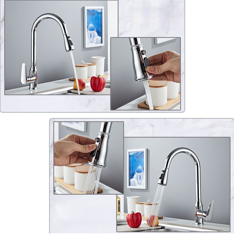 Contemporary Kitchen Sink Faucet Copper Swivel Spout with Pull out Faucet Clearhalo 'Home Improvement' 'home_improvement' 'home_improvement_kitchen_faucets' 'Kitchen Faucets' 'Kitchen Remodel & Kitchen Fixtures' 'Kitchen Sinks & Faucet Components' 'kitchen_faucets' 1200x1200_740a14d6-0b07-4a47-84ec-9d26b8df64d2