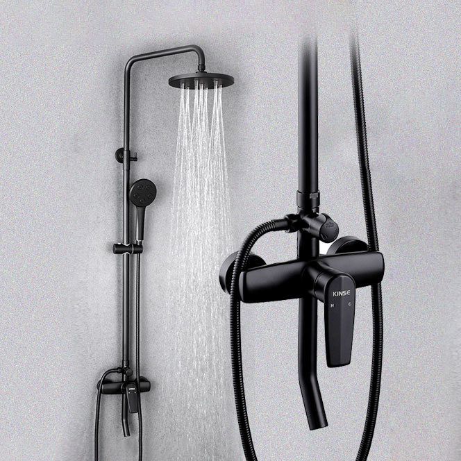 Black Shower Set Round Swivel Faucet Lever Handle Two Shower Head Shower System Clearhalo 'Bathroom Remodel & Bathroom Fixtures' 'Home Improvement' 'home_improvement' 'home_improvement_shower_faucets' 'Shower Faucets & Systems' 'shower_faucets' 'Showers & Bathtubs Plumbing' 'Showers & Bathtubs' 1200x1200_740d5a96-2990-4a7c-8a3b-53486d390a0c
