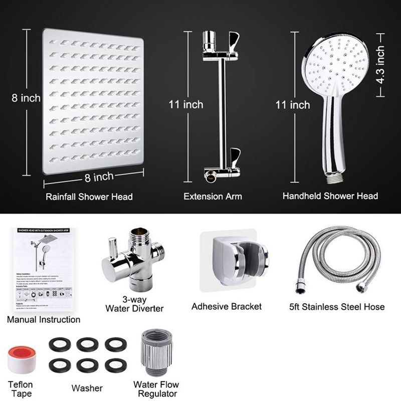 Silver Dual Shower Head 3 Setting Medium Flow Wall-Mount Showerhead Clearhalo 'Bathroom Remodel & Bathroom Fixtures' 'Home Improvement' 'home_improvement' 'home_improvement_shower_heads' 'Shower Heads' 'shower_heads' 'Showers & Bathtubs Plumbing' 'Showers & Bathtubs' 1200x1200_7425f27f-8fe5-41f6-a8bc-58956de75e61