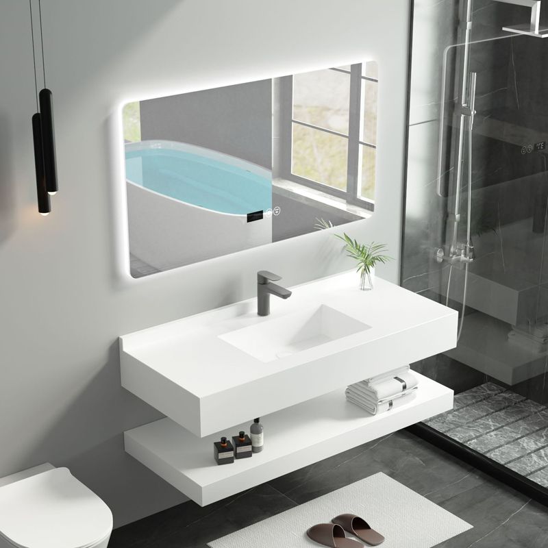 Contemporary Vanity Sink White Bathroom Vanity Cabinet with Mirror Clearhalo 'Bathroom Remodel & Bathroom Fixtures' 'Bathroom Vanities' 'bathroom_vanities' 'Home Improvement' 'home_improvement' 'home_improvement_bathroom_vanities' 1200x1200_7435766f-4708-41c1-a284-eaab36b86820