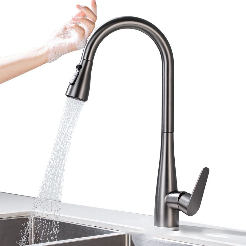 Touch Sensor Spray Kitchen Faucet Stainless Steel Swivel Spout with Pull Down Sprayer Clearhalo 'Home Improvement' 'home_improvement' 'home_improvement_kitchen_faucets' 'Kitchen Faucets' 'Kitchen Remodel & Kitchen Fixtures' 'Kitchen Sinks & Faucet Components' 'kitchen_faucets' 1200x1200_74661c6e-f92d-4b58-a370-2cb431ff944e