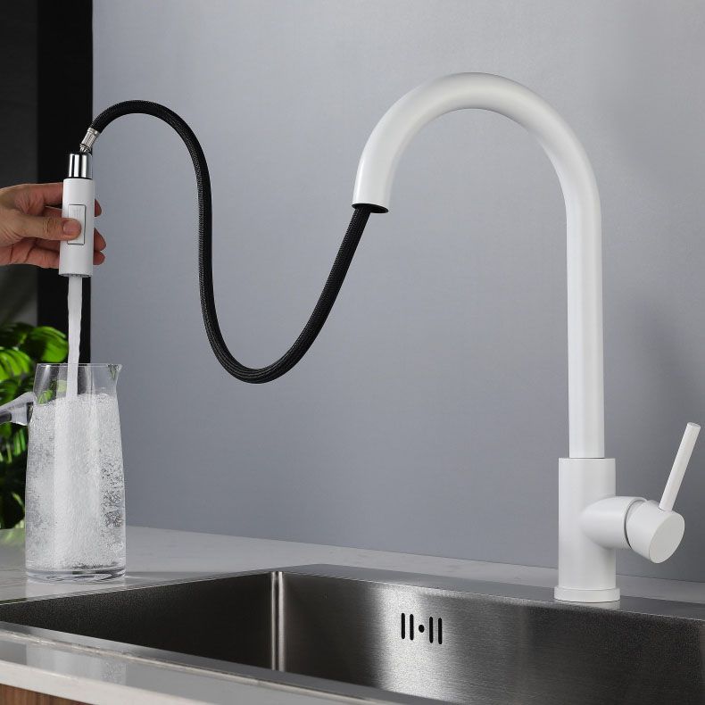 Contemporary Single Handle Kitchen Faucet 1-Hold Faucet with Pull out Sprayer Clearhalo 'Home Improvement' 'home_improvement' 'home_improvement_kitchen_faucets' 'Kitchen Faucets' 'Kitchen Remodel & Kitchen Fixtures' 'Kitchen Sinks & Faucet Components' 'kitchen_faucets' 1200x1200_747b9153-3a14-4c73-82f5-242baea4a6c0