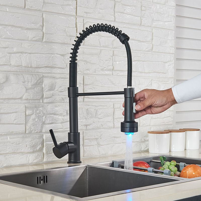 Brass Spring Spout Kitchen Faucet with Single Handle Kitchen Faucet with LED Lighting Clearhalo 'Home Improvement' 'home_improvement' 'home_improvement_kitchen_faucets' 'Kitchen Faucets' 'Kitchen Remodel & Kitchen Fixtures' 'Kitchen Sinks & Faucet Components' 'kitchen_faucets' 1200x1200_74aae150-a643-4d32-945d-1e97dfc8ced9