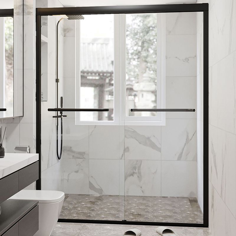 Semi Frameless Black Shower Door Double Sliding Clear Shower Doors Clearhalo 'Bathroom Remodel & Bathroom Fixtures' 'Home Improvement' 'home_improvement' 'home_improvement_shower_tub_doors' 'Shower and Tub Doors' 'shower_tub_doors' 'Showers & Bathtubs' 1200x1200_74b5a4d7-ab3e-45a4-a2be-8f01900a7f26