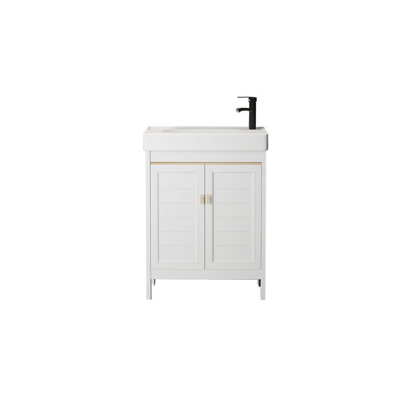 Single Sink Bath Vanity Set White Oval Metal 2 Doors Bathroom Vanity with Mirror Clearhalo 'Bathroom Remodel & Bathroom Fixtures' 'Bathroom Vanities' 'bathroom_vanities' 'Home Improvement' 'home_improvement' 'home_improvement_bathroom_vanities' 1200x1200_74c11c85-a371-419d-9716-dd518091c1a5