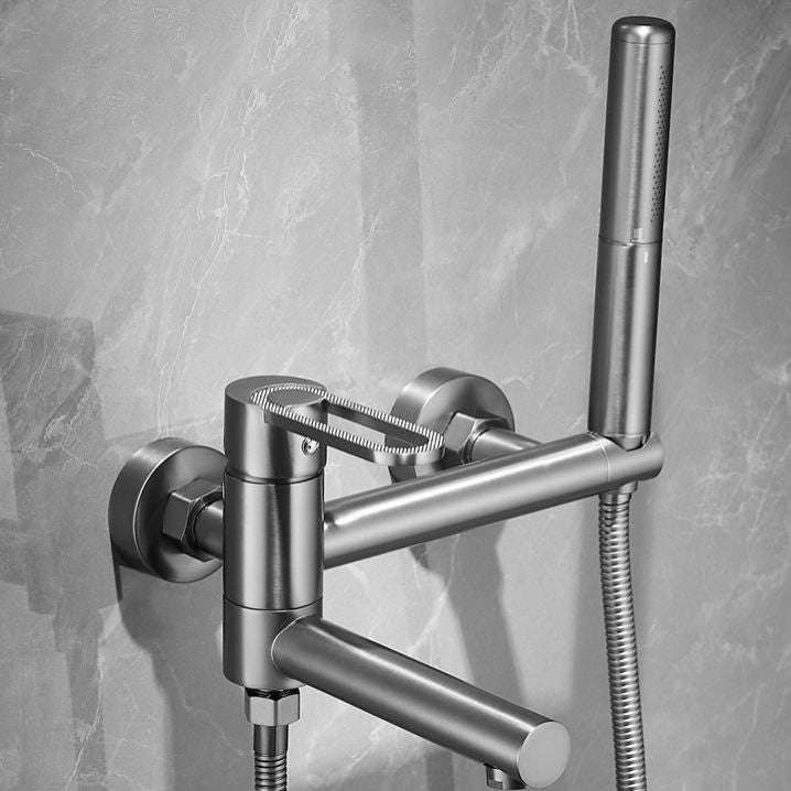 Fixed Metal Wall Mounted Contemporary Lever Handle Wall Mount Clearhalo 'Bathroom Remodel & Bathroom Fixtures' 'Bathtub Faucets' 'bathtub_faucets' 'Home Improvement' 'home_improvement' 'home_improvement_bathtub_faucets' 1200x1200_74cb707d-eecd-4336-a883-358ee975b4d4
