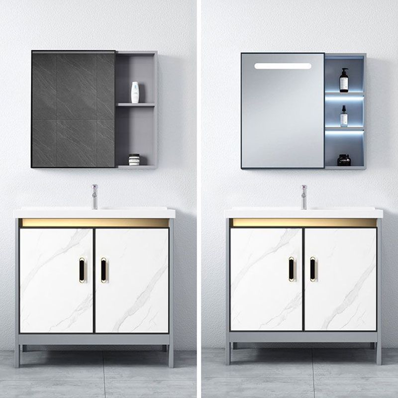 Ceramic Top Bathroom Vanity White Rectangle Single Sink Freestanding Mirror Vanity Set Clearhalo 'Bathroom Remodel & Bathroom Fixtures' 'Bathroom Vanities' 'bathroom_vanities' 'Home Improvement' 'home_improvement' 'home_improvement_bathroom_vanities' 1200x1200_74ecf636-cc72-4220-a8cb-6b1e49d4b9bb