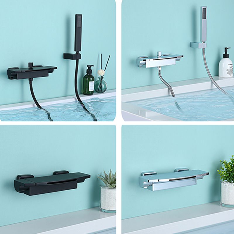 Modern Wall Mounted Copper Tub Filler Low Arc Waterfall Tub Faucet Trim Clearhalo 'Bathroom Remodel & Bathroom Fixtures' 'Bathtub Faucets' 'bathtub_faucets' 'Home Improvement' 'home_improvement' 'home_improvement_bathtub_faucets' 1200x1200_750f4876-0bea-46c5-82f9-b8623d665a1f