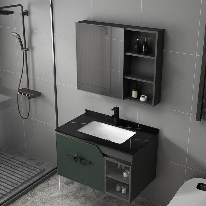 Metal Frame Bath Vanity Mirror Rectangle Wall Mount Single Sink Bathroom Vanity Set Clearhalo 'Bathroom Remodel & Bathroom Fixtures' 'Bathroom Vanities' 'bathroom_vanities' 'Home Improvement' 'home_improvement' 'home_improvement_bathroom_vanities' 1200x1200_756899fb-fbfe-496e-b3ba-a4f6515b3f1f