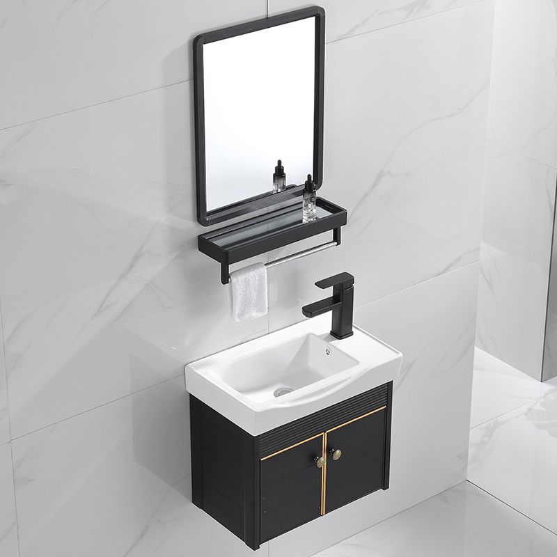 Modern Vanity Set Wall-mounted Ceramic Sink Black Faucet Vanity with Mirror Clearhalo 'Bathroom Remodel & Bathroom Fixtures' 'Bathroom Vanities' 'bathroom_vanities' 'Home Improvement' 'home_improvement' 'home_improvement_bathroom_vanities' 1200x1200_75950553-c3ef-4879-984c-3efc99e5e528