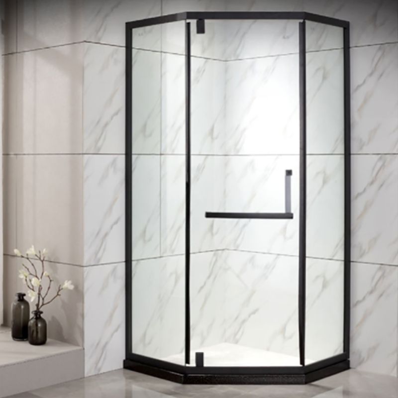Black Stainless Steel Shower Stall Clear Pivot Shower Enclosure with Fixed Panel Clearhalo 'Bathroom Remodel & Bathroom Fixtures' 'Home Improvement' 'home_improvement' 'home_improvement_shower_stalls_enclosures' 'Shower Stalls & Enclosures' 'shower_stalls_enclosures' 'Showers & Bathtubs' 1200x1200_75e71114-3bb0-40b9-8d3f-f3e692b843ad