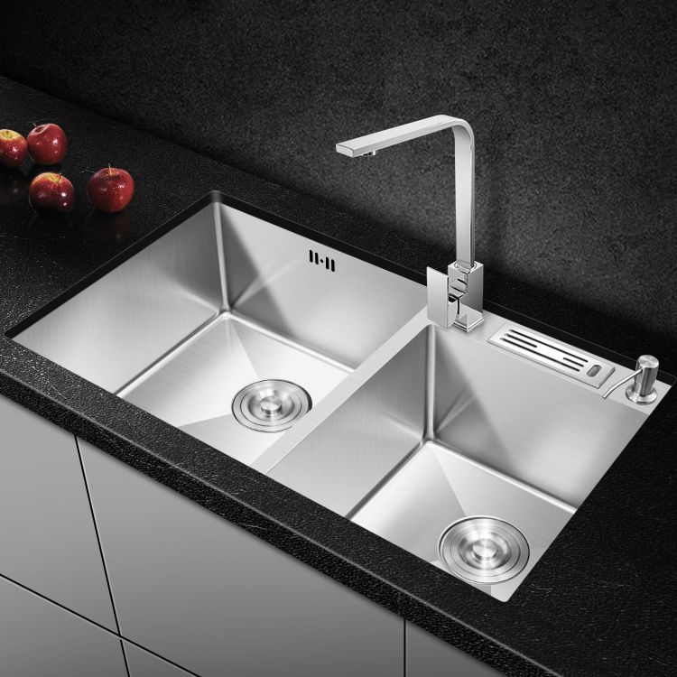Double Bowl Kitchen Sink Stainless Steel Workstation Sink with Drain Assembly Clearhalo 'Home Improvement' 'home_improvement' 'home_improvement_kitchen_sinks' 'Kitchen Remodel & Kitchen Fixtures' 'Kitchen Sinks & Faucet Components' 'Kitchen Sinks' 'kitchen_sinks' 1200x1200_75f573dc-1e6b-4060-8593-e893b451dffc