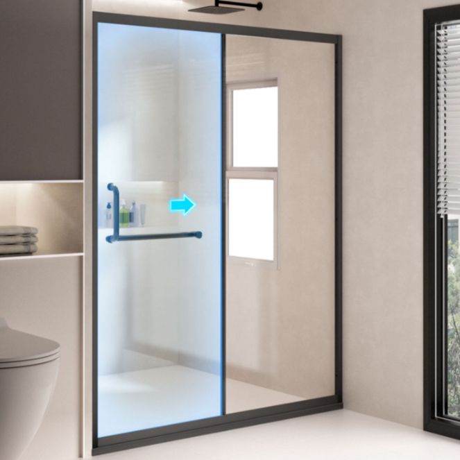 One-shaped Sliding Shower Doors Transparent Tempered Glass Shower Door Clearhalo 'Bathroom Remodel & Bathroom Fixtures' 'Home Improvement' 'home_improvement' 'home_improvement_shower_tub_doors' 'Shower and Tub Doors' 'shower_tub_doors' 'Showers & Bathtubs' 1200x1200_75fc2410-f2db-424e-9617-6d0e630b103d