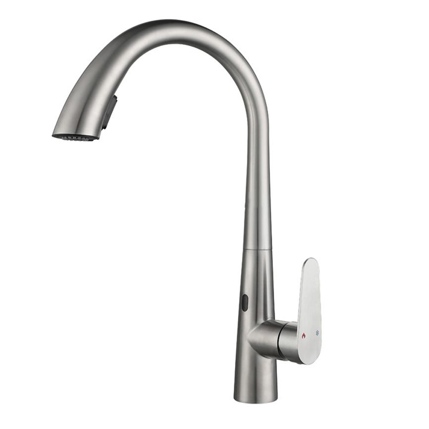 Gooseneck Swivel Spout Kitchen Sink Faucet Touchless Sensor with Pull Down Sprayer Clearhalo 'Home Improvement' 'home_improvement' 'home_improvement_kitchen_faucets' 'Kitchen Faucets' 'Kitchen Remodel & Kitchen Fixtures' 'Kitchen Sinks & Faucet Components' 'kitchen_faucets' 1200x1200_76099aed-9fd7-42de-9747-899ddbd83040