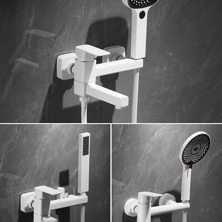 White Bath Faucet Trim Single Lever Handle Swivel Spout Wall-Mounted Handshower Tub Filler Clearhalo 'Bathroom Remodel & Bathroom Fixtures' 'Bathtub Faucets' 'bathtub_faucets' 'Home Improvement' 'home_improvement' 'home_improvement_bathtub_faucets' 1200x1200_763807d6-e157-481e-a021-0330f4b5f500