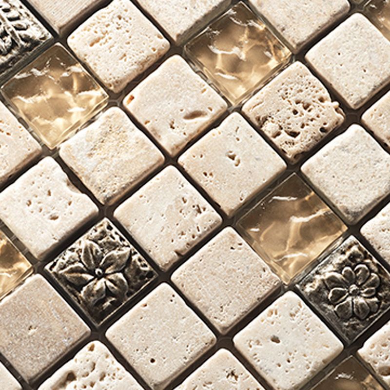 Contemporary Mosaic Tile Glass & Natural Stone Mosaic Tile with Square Shape Clearhalo 'Floor Tiles & Wall Tiles' 'floor_tiles_wall_tiles' 'Flooring 'Home Improvement' 'home_improvement' 'home_improvement_floor_tiles_wall_tiles' Walls and Ceiling' 1200x1200_769aa624-7fe1-4189-8c19-1c2ca07f54a5