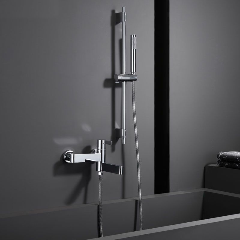 Contemporary Chrome Bath Faucet Trim Swivel Wall Mounted with Hand Shower Clearhalo 'Bathroom Remodel & Bathroom Fixtures' 'Bathtub Faucets' 'bathtub_faucets' 'Home Improvement' 'home_improvement' 'home_improvement_bathtub_faucets' 1200x1200_769c42a2-1db0-49bd-a04c-b80c493ba7c6
