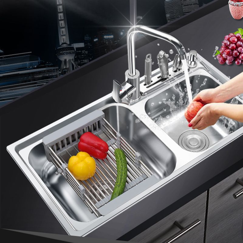 Modern Style Kitchen Sink Stainless Steel 2 Holes Drop-In Kitchen Sink Clearhalo 'Home Improvement' 'home_improvement' 'home_improvement_kitchen_sinks' 'Kitchen Remodel & Kitchen Fixtures' 'Kitchen Sinks & Faucet Components' 'Kitchen Sinks' 'kitchen_sinks' 1200x1200_76ae3518-01f3-40de-8886-05f981f9e27e