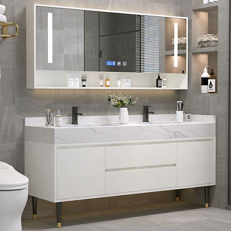 Metal Frame Vanity 2 Doors Double Sink Mirror Freestanding Vanity Set with Drawers Clearhalo 'Bathroom Remodel & Bathroom Fixtures' 'Bathroom Vanities' 'bathroom_vanities' 'Home Improvement' 'home_improvement' 'home_improvement_bathroom_vanities' 1200x1200_76b0ffd5-111e-4b13-85db-b8a46b53c9c1