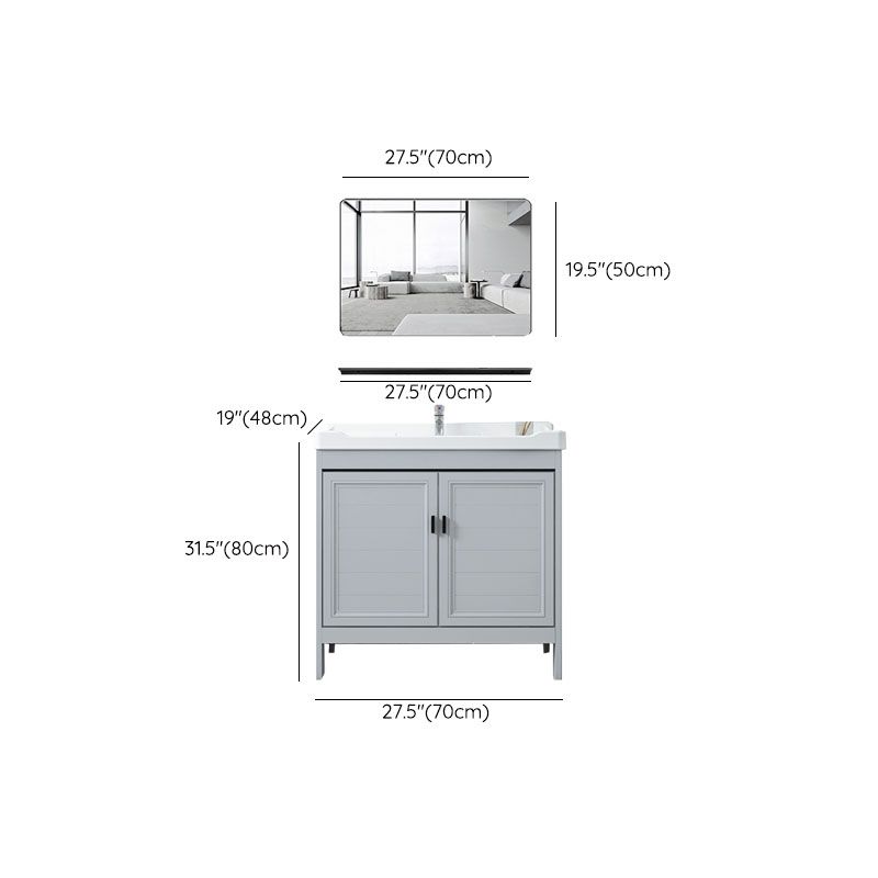 Vanity Glam Mirror Single Sink Metal Frame Freestanding Grey Faucet Vanity with Doors Clearhalo 'Bathroom Remodel & Bathroom Fixtures' 'Bathroom Vanities' 'bathroom_vanities' 'Home Improvement' 'home_improvement' 'home_improvement_bathroom_vanities' 1200x1200_7720700a-f219-450b-9b53-b0afa0beea36