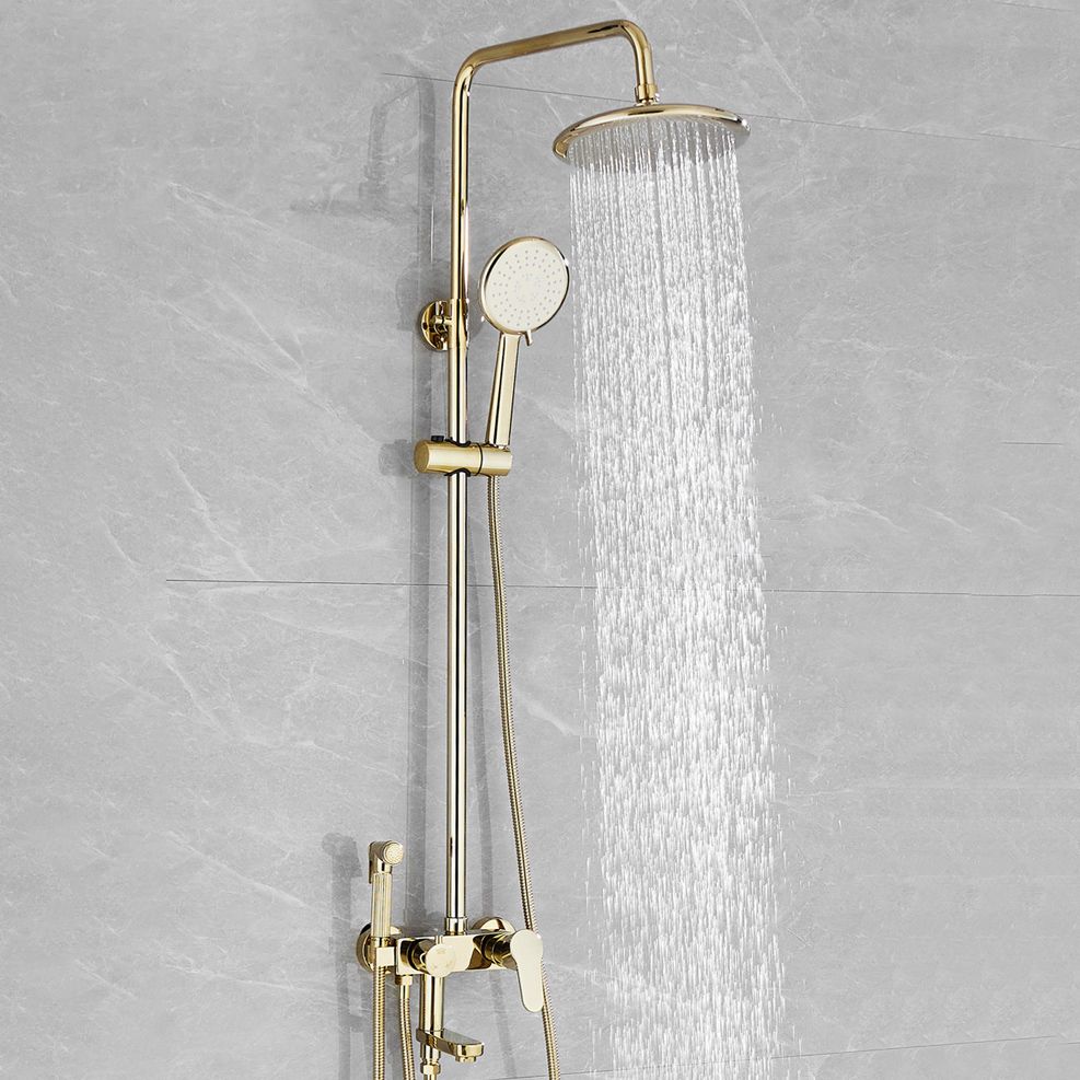 Contemporary Shower Head Combo Gold Wall Mounted Shower System Clearhalo 'Bathroom Remodel & Bathroom Fixtures' 'Home Improvement' 'home_improvement' 'home_improvement_shower_faucets' 'Shower Faucets & Systems' 'shower_faucets' 'Showers & Bathtubs Plumbing' 'Showers & Bathtubs' 1200x1200_77314bac-2ae8-48d1-b867-f44a1645c9ab