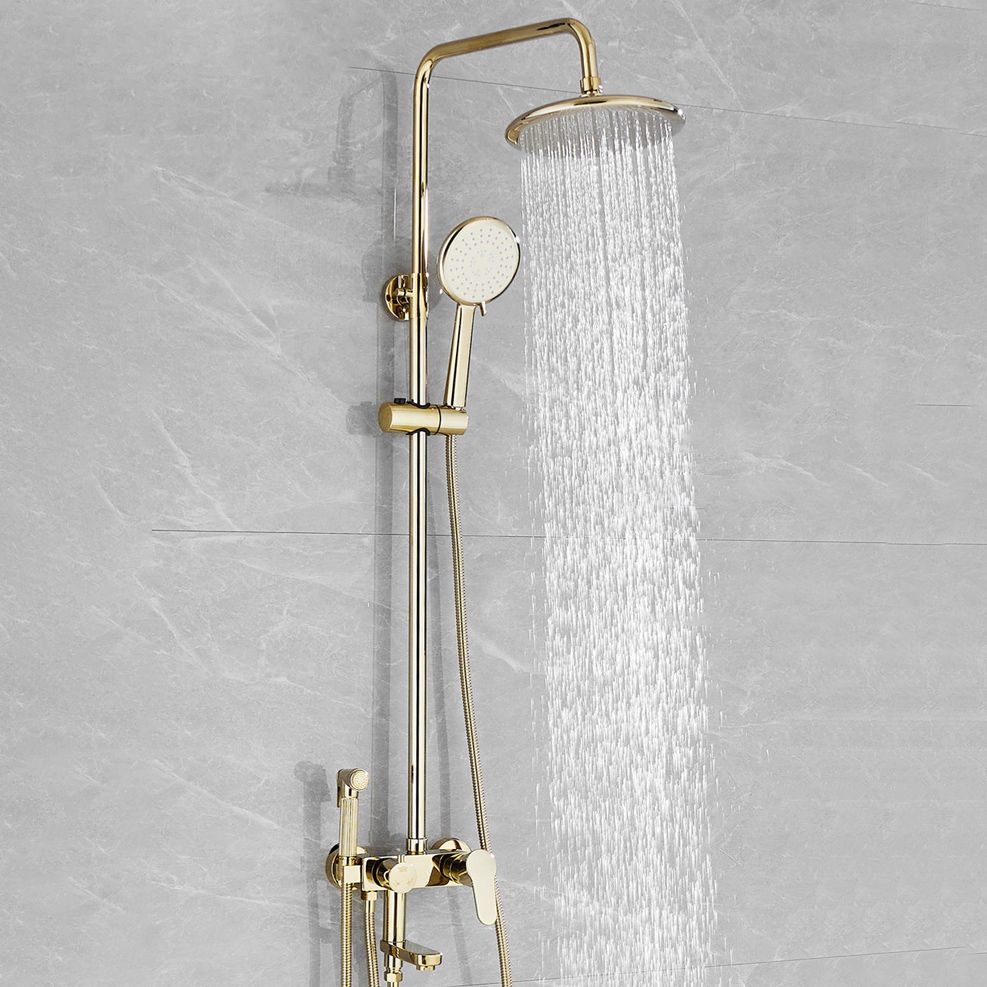 Contemporary Shower Head Combo Gold Wall Mounted Shower System Clearhalo 'Bathroom Remodel & Bathroom Fixtures' 'Home Improvement' 'home_improvement' 'home_improvement_shower_faucets' 'Shower Faucets & Systems' 'shower_faucets' 'Showers & Bathtubs Plumbing' 'Showers & Bathtubs' 1200x1200_77314bac-2ae8-48d1-b867-f44a1645c9ab