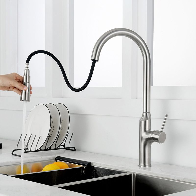 Contemporary Single Lever Kitchen Faucet 1-Hold Water Faucet with Pull out Sprayer Clearhalo 'Home Improvement' 'home_improvement' 'home_improvement_kitchen_faucets' 'Kitchen Faucets' 'Kitchen Remodel & Kitchen Fixtures' 'Kitchen Sinks & Faucet Components' 'kitchen_faucets' 1200x1200_77559bba-34d1-4b7a-aa7e-031b7c0100a9