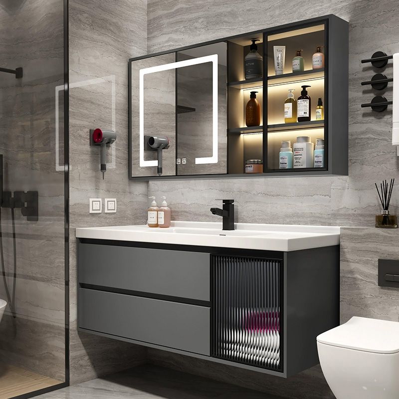 Trendy Bathroom Vanity Wall Mount Open Shelf Single Sink with Soft Close Door Clearhalo 'Bathroom Remodel & Bathroom Fixtures' 'Bathroom Vanities' 'bathroom_vanities' 'Home Improvement' 'home_improvement' 'home_improvement_bathroom_vanities' 1200x1200_777c9949-4889-480b-b072-5f853b4c0cc2