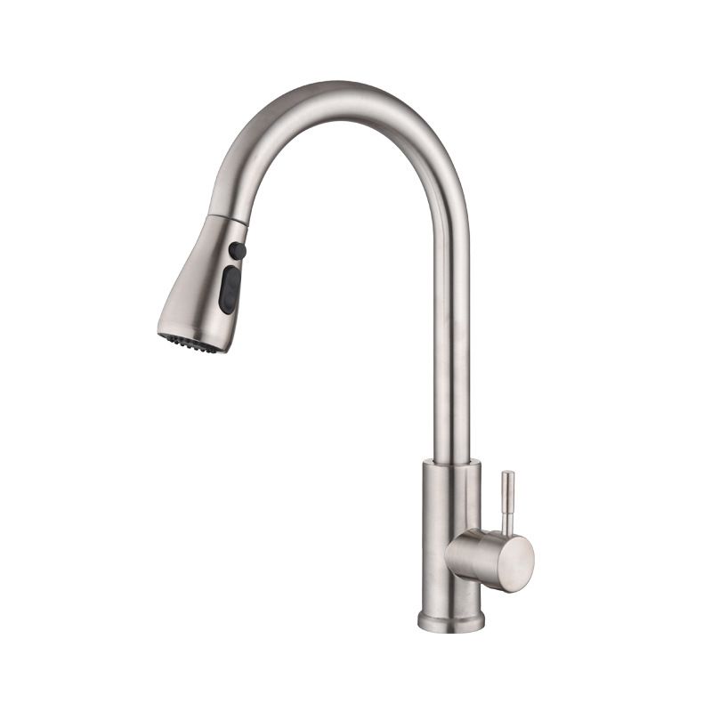Contemporary Retractable Kitchen Faucet Stainless Steel 1-Handle High Arc Kitchen Faucet Clearhalo 'Home Improvement' 'home_improvement' 'home_improvement_kitchen_faucets' 'Kitchen Faucets' 'Kitchen Remodel & Kitchen Fixtures' 'Kitchen Sinks & Faucet Components' 'kitchen_faucets' 1200x1200_77a775ff-a81b-49c3-8b35-58d79c1712b2