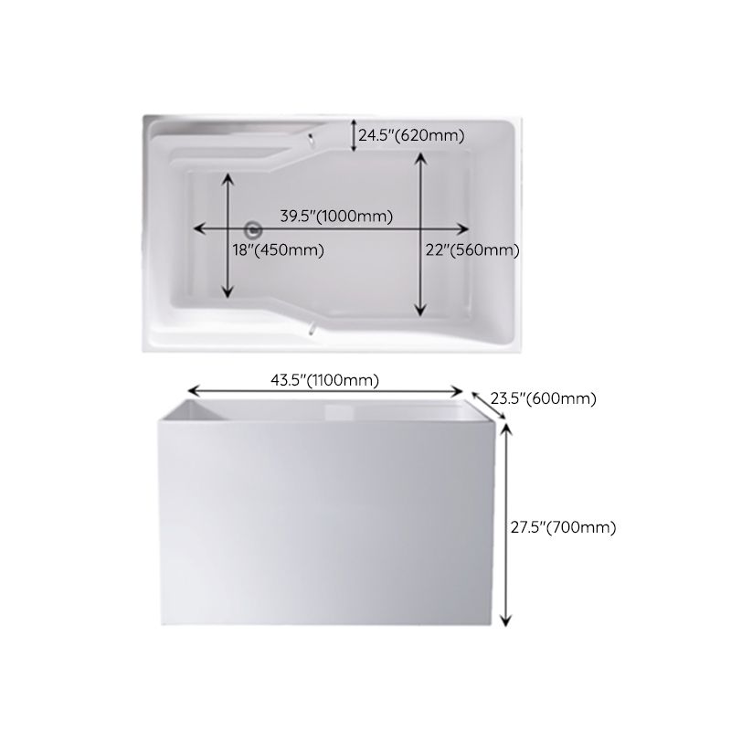 Modern Rectangular White Bathtub Acrylic Back to Wall with Drain Bath Tub Clearhalo 'Bathroom Remodel & Bathroom Fixtures' 'Bathtubs' 'Home Improvement' 'home_improvement' 'home_improvement_bathtubs' 'Showers & Bathtubs' 1200x1200_77aa90d8-3035-4155-8d1d-803e5e0e8ba9