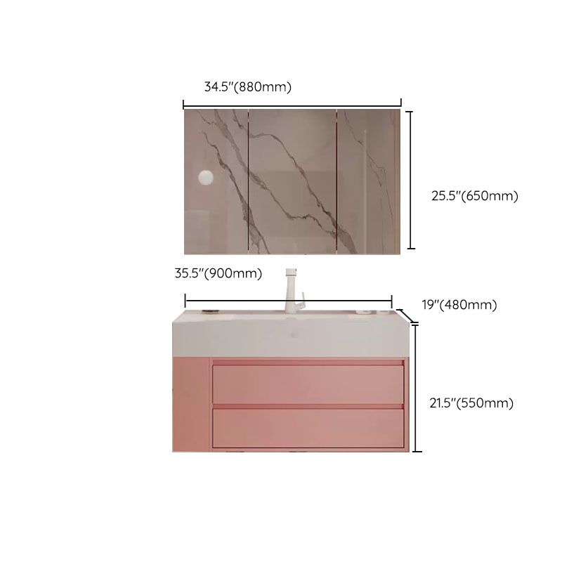 Rectangular Pink Wall Mounted Standard Wood Open Console with Sink Set Clearhalo 'Bathroom Remodel & Bathroom Fixtures' 'Bathroom Vanities' 'bathroom_vanities' 'Home Improvement' 'home_improvement' 'home_improvement_bathroom_vanities' 1200x1200_77caf777-5cfb-4416-90e1-84b6dc9138bc