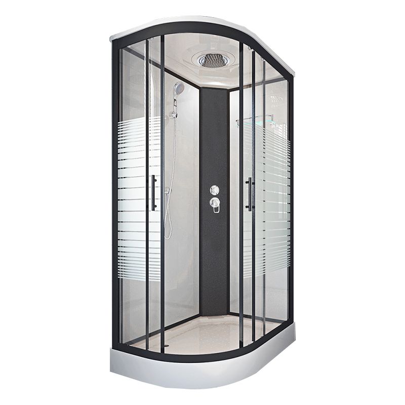 Striped Tempered Glass Shower Stall Black Double Sliding Door Shower Room Clearhalo 'Bathroom Remodel & Bathroom Fixtures' 'Home Improvement' 'home_improvement' 'home_improvement_shower_stalls_enclosures' 'Shower Stalls & Enclosures' 'shower_stalls_enclosures' 'Showers & Bathtubs' 1200x1200_77d824b0-4508-4baa-9527-b9f5ac4d6aa7