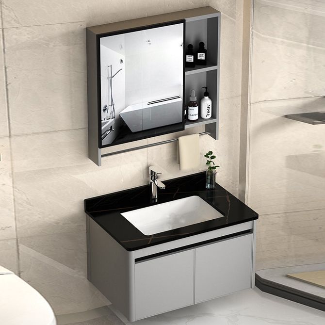 2 Doors Bathroom Vanity Mirror Grey Rectangle Single Sink Wall Mount Vanity Clearhalo 'Bathroom Remodel & Bathroom Fixtures' 'Bathroom Vanities' 'bathroom_vanities' 'Home Improvement' 'home_improvement' 'home_improvement_bathroom_vanities' 1200x1200_7860979a-d620-4513-90f7-f74f483e9e37