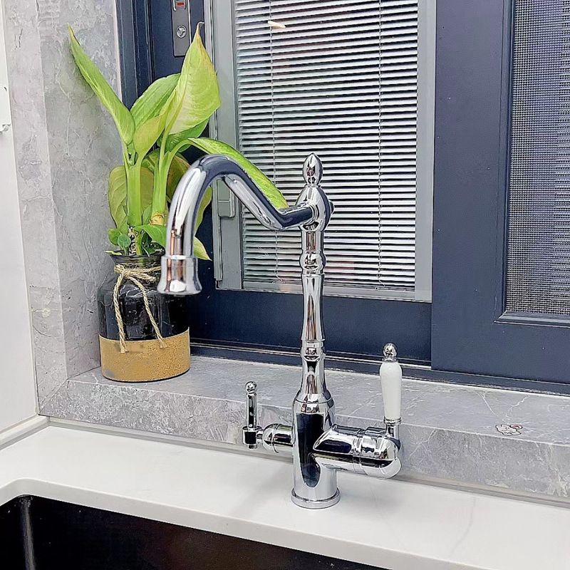 Traditional Bridge Kitchen Faucet 2-Handle Bridge Kitchen Faucet in Gold Clearhalo 'Home Improvement' 'home_improvement' 'home_improvement_kitchen_faucets' 'Kitchen Faucets' 'Kitchen Remodel & Kitchen Fixtures' 'Kitchen Sinks & Faucet Components' 'kitchen_faucets' 1200x1200_788a461a-45fb-490f-8809-9e7692f651bf