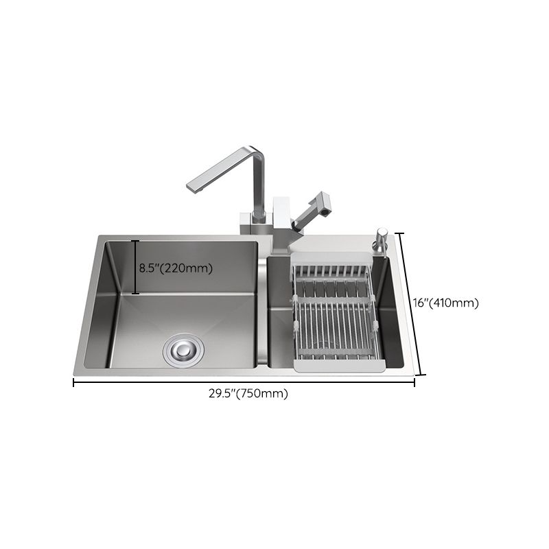 Stainless Steel 2 Holes Sink Contemporary Kitchen Sink with Basket Strainer Clearhalo 'Home Improvement' 'home_improvement' 'home_improvement_kitchen_sinks' 'Kitchen Remodel & Kitchen Fixtures' 'Kitchen Sinks & Faucet Components' 'Kitchen Sinks' 'kitchen_sinks' 1200x1200_788da6e0-a5db-4212-a341-e29582c490fd
