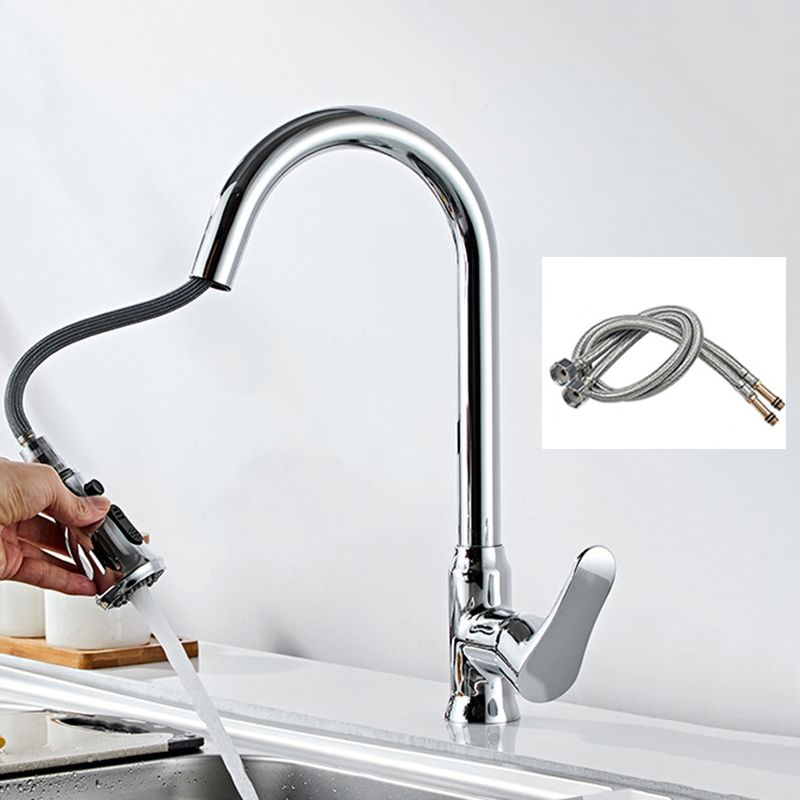 Modern 1-Handle Faucet with Pull out Sprayer 304 Stainless Steel Gooseneck Faucet Clearhalo 'Home Improvement' 'home_improvement' 'home_improvement_kitchen_faucets' 'Kitchen Faucets' 'Kitchen Remodel & Kitchen Fixtures' 'Kitchen Sinks & Faucet Components' 'kitchen_faucets' 1200x1200_78d285d1-de56-413f-9c1f-5c31f1826d20