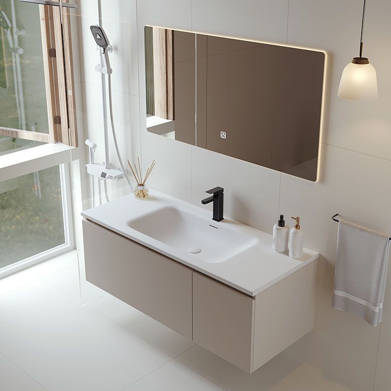 Glam Wood Frame Vanity White Single Sink Rectangular Wall-Mounted Vanity with Mirror Clearhalo 'Bathroom Remodel & Bathroom Fixtures' 'Bathroom Vanities' 'bathroom_vanities' 'Home Improvement' 'home_improvement' 'home_improvement_bathroom_vanities' 1200x1200_78d4871e-d816-44b8-90db-c7ef20d0798f