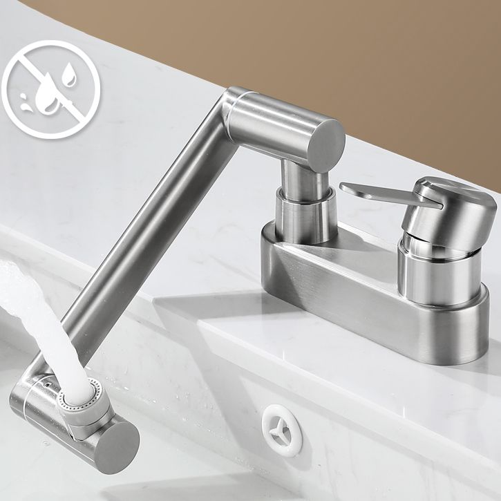 2 Holes Sink Faucet Swivel Stainless Steel Single Lever Handle Centerset Faucet Clearhalo 'Bathroom Remodel & Bathroom Fixtures' 'Bathroom Sink Faucets' 'Bathroom Sinks & Faucet Components' 'bathroom_sink_faucets' 'Home Improvement' 'home_improvement' 'home_improvement_bathroom_sink_faucets' 1200x1200_79141fdc-f773-430d-8ef8-89a2b4bf933f