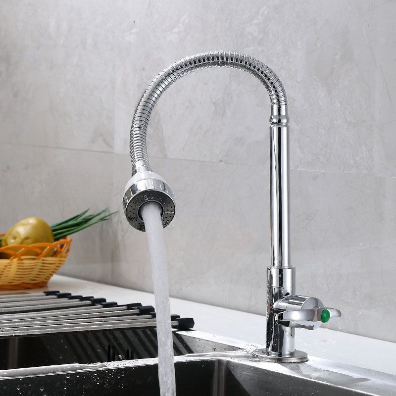 Modern 1-Hold Kitchen Faucet Single Handle Water Faucet in Chrome Clearhalo 'Home Improvement' 'home_improvement' 'home_improvement_kitchen_faucets' 'Kitchen Faucets' 'Kitchen Remodel & Kitchen Fixtures' 'Kitchen Sinks & Faucet Components' 'kitchen_faucets' 1200x1200_79369621-e242-4f51-b80f-a3f390c9649b