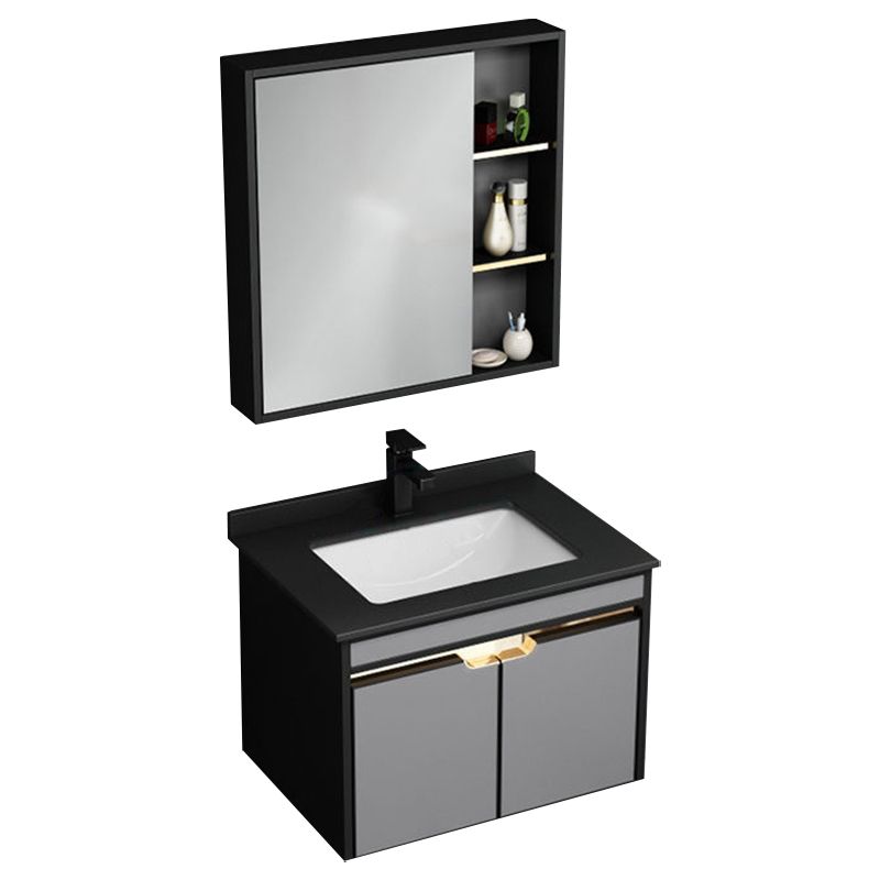 2 Doors Vanity Set Mirror Grey Wall Mount Rectangle Metal Bath Vanity with Single Sink Clearhalo 'Bathroom Remodel & Bathroom Fixtures' 'Bathroom Vanities' 'bathroom_vanities' 'Home Improvement' 'home_improvement' 'home_improvement_bathroom_vanities' 1200x1200_793c6d07-af5a-4072-b3c9-c3c3b8a54d1b