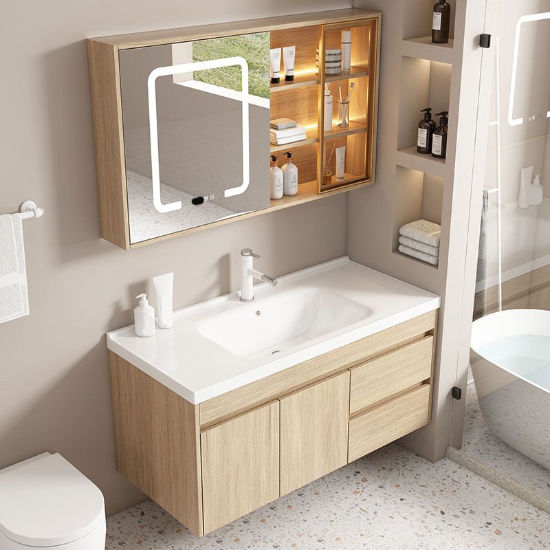 Contemporary Wood Sink Cabinet Mirror Cabinet Wall-Mounted Vanity Cabinet Clearhalo 'Bathroom Remodel & Bathroom Fixtures' 'Bathroom Vanities' 'bathroom_vanities' 'Home Improvement' 'home_improvement' 'home_improvement_bathroom_vanities' 1200x1200_794f9f4c-d7b3-4d3c-acb6-0702f92293de